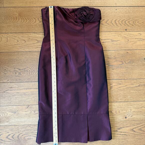 David Meister Cocktail Dress SZ 8 Burgundy Black Strapless Rosette Art Deco - Picture 8 of 8